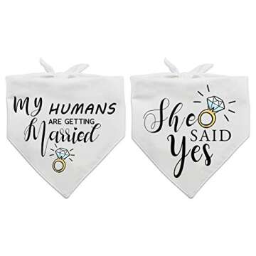 Yangmics Direct 2 Pack My Humans are Getting Married She Said Yes Dog Bandana, Wedding Engagement Gift, Perfect for Dog Lovers, Bridal Shower Gift, White