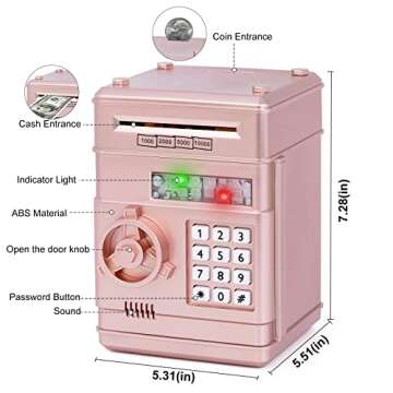 Refasy Piggy Bank Toy,Kids Toys Electronic Piggy Bank for Boys Girls Kids Safe ATM Bank Cash Coin Can for Children Money Bank Toys Money Saving Box Birthday Gift for Kids 6-8(Rose Gold)