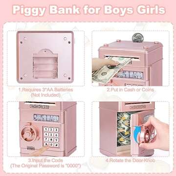 Refasy Piggy Bank Toy,Kids Toys Electronic Piggy Bank for Boys Girls Kids Safe ATM Bank Cash Coin Can for Children Money Bank Toys Money Saving Box Birthday Gift for Kids 6-8(Rose Gold)