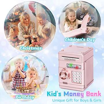 Refasy Piggy Bank Toy,Kids Toys Electronic Piggy Bank for Boys Girls Kids Safe ATM Bank Cash Coin Can for Children Money Bank Toys Money Saving Box Birthday Gift for Kids 6-8(Rose Gold)