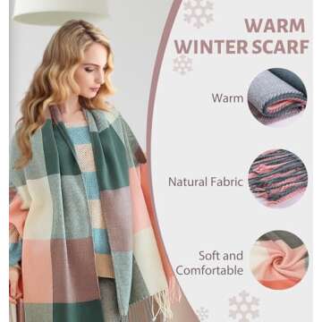 YSense Women's Long Plaid Blanket Scarf Chunky Oversized Winter Fall Warm Scarf Big Tartan Scarves Wrap Shawl Ladies Gifts