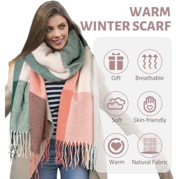 YSense Women's Long Plaid Blanket Scarf Chunky Oversized Winter Fall Warm Scarf Big Tartan Scarves Wrap Shawl Ladies Gifts