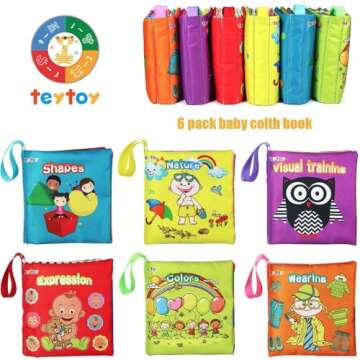 teytoy My First Soft Book, 6 PCS Nontoxic Fabric Baby Cloth Books Early Education Toys Activity Crinkle Cloth Book for Toddler, Infants and Kids Perfect for Baby Shower (New Version)