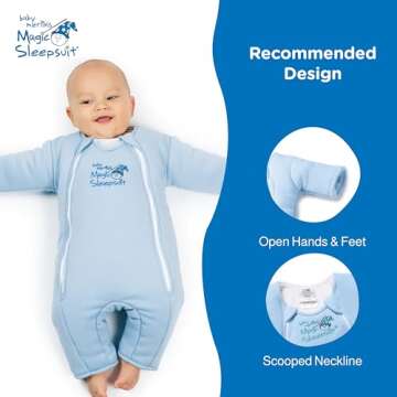 Baby Merlin's Magic Sleepsuit Transition Product - 3-6 Months Swaddle Transition Sleepsuit - Soft Cotton Material with Double Zipper for Easy Diaper Changes - Promotes Safe Sleep for Babies - Blue