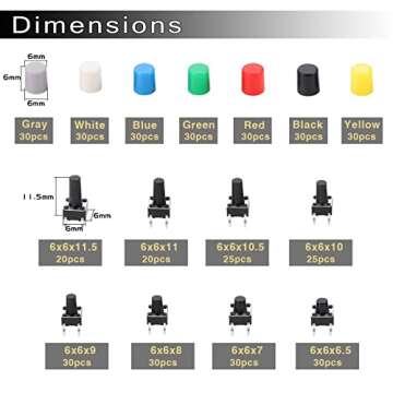 OCR Tactile Push Button Switch ,8 Values 6x6mm Micro Momentary Tact Button Switches with Colorful Button Caps