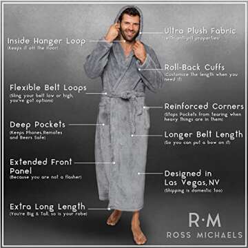 Luxury Men's Hooded Fleece Robe Big and Tall