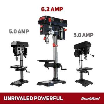 BUCKTOOL 12 INCH 6.2A Professional Bench Drill Press, 3/4HP Powerful Benchtop Drill Press, Variable Speed Drill Press with IIIA Laser and Work Light