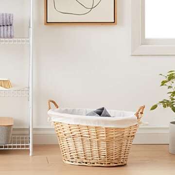 Household Essentials ML-5569 Willow Wicker Laundry Basket with Handles and Liner | Natural Brown