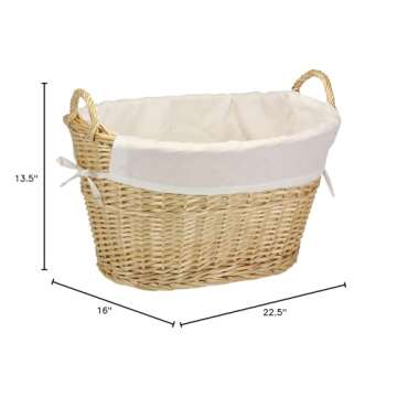 Household Essentials ML-5569 Willow Wicker Laundry Basket with Handles and Liner | Natural Brown