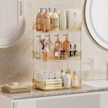 Gold 3-Tier Bathroom Countertop Organizer for Skincare