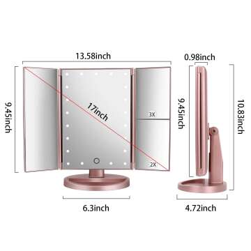 Tri-Fold Lighted Vanity Mirror with Magnification