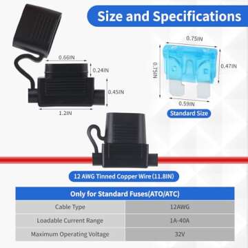 6 Pack Inline Fuse Holder 12V, Upgraded 12 AWG Waterproof Fuse Holder with 66 Pcs Standard Car Fuses (2A/3A/5A/7.5A/10A/15A/20A/25A/30A/35A/40A), YNZDRWA in Line Fuse Holders 12v for Marine Auto