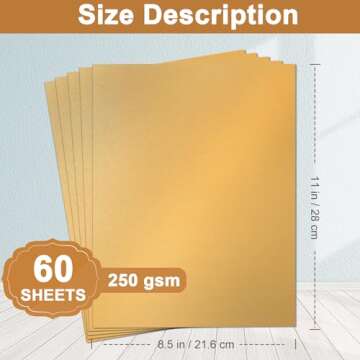 Silunkia 60 Sheets Gold Shimmer Cardstock 8.5'' x 11'' Metallic Paper, 250gsm/92lb Card Stock Heavy Paper for DIY Card Making, Wedding, Greeting Cards, Invitations, School Crafts