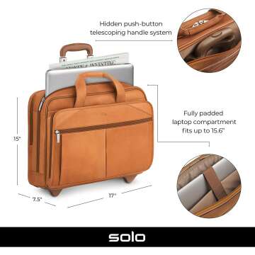 Tan Leather Rolling Laptop Bag