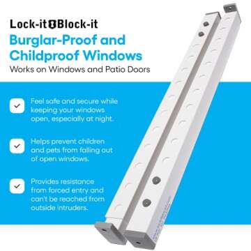 The Lock-it Block-it Regular – (2 Devices) Home Security Adjustable Window Security Bars/Window Lock Bar, Security Bar for Sliding Glass Door, Child Safety Lock & Sliding Patio Door Security Bar