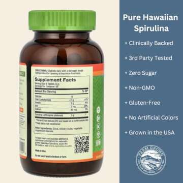 Nutrex Hawaii, Pure Hawaiian Spirulina 500 mg, Vegan, Supports Immune System, Heart, Cells and Energy, 400 Tablets