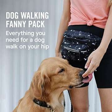 Canada Pooch Everything Dog Walking Fanny Pack - Dog Fanny Pack with Dog Poop Bag Dispenser & Dog Treat Pouch, Great as Dog Training Fanny Pack, Adjustable up to 54” - Splatter