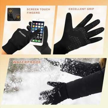 ihuan Winter Gloves for Men Women-Waterproof Running Cycling Glove for Cold Weather, Thermal Warm Windproof Gloves Touch Screen Finger for Skiing Snow Driving Snowboarding