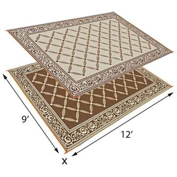 Stylish Camping 119127 9-feet by 12-feet Reversible Mat, Plastic Straw Rug, Large Floor Mat for Outdoors, RV, Patio, Backyard, Picnic, Beach, Camping (Brown/Beige)