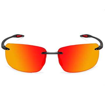 JULI Sports Sunglasses for Men Women Tr90 Rimless Frame for Running Fishing Golf Surf Driving(Black/Red)