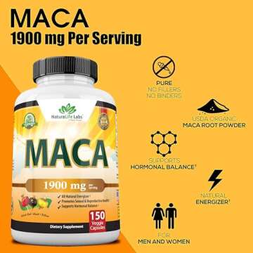 Organic Maca Root Black, Red, Yellow 1900 MG per Serving - 150 Vegan Capsules Peruvian Maca Root Gelatinized 100% Pure Non-GMO Supports Reproductive Health Natural Energizer