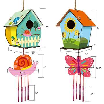 HOME COMPOSER 4 Pack DIY Bird House Wind Chime Kits for Children to Build and Paint, Wooden Arts and Crafts for Kids Girls Boys Toddlers Ages 8-12 4-6 6-8