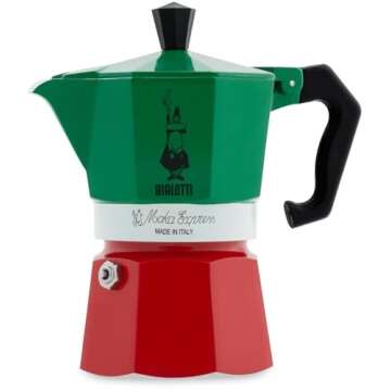 Bialetti - Moka Express Italia Collection: Iconic Stovetop Espresso Maker, Makes Real Italian Coffee, Moka Pot 3 Cups (4.3 Oz - 130 Ml), Aluminium, Colored in Red Green Silver