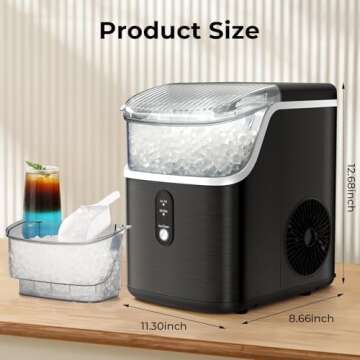 ZAFRO Nugget Ice Maker Up to 35lbs of Ice a Day,Self-Cleaning Nugget Ice Maker Countertop,Removable Ice Basket&Scoop,Black