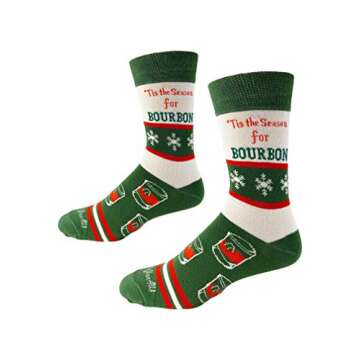 Tis the Season For Bourbon Men's Socks | Bourbon Gift for Men Funny Novelty Fashion Dress Socks | Unique Stocking Stuffer for Bourbon Whiskey Lovers