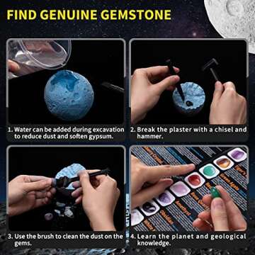 GobiDex Gemstones Dig Kit, Solar System Science Kit for Kids, Excavate 15 Real Gems, STEM Educational Space Toys Planet Collection Kit, Archaeology Geology Science Projects Gift for Boys&Girls Age 6+