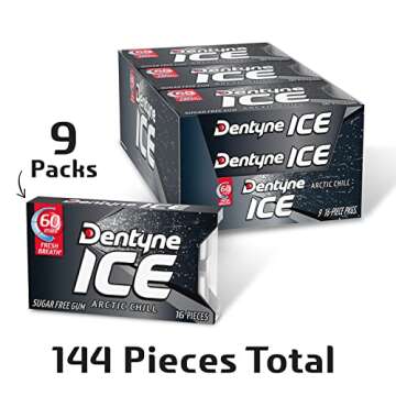 Dentyne Ice Arctic Chill Sugar Free Gum, 16 Count (Pack of 9) (144 Total Pieces)