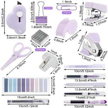 Colarr Mini Office Supply Kit Includes Stapler Tape Dispenser Staple Remover Paper Clips Scissor Staples Pen Sharpener Note Small Telescopic Knife for Office