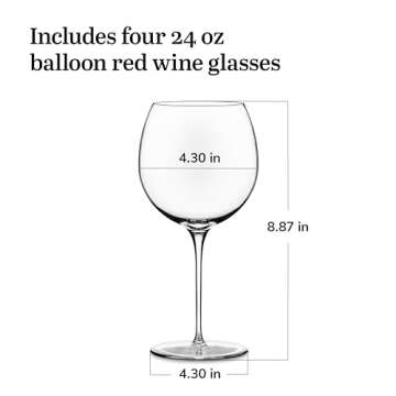 Libbey Signature Balloon Wine Glasses, 24 Oz Elegant Large Red Wine Glasses Set of 4, Long Stem Glass Wine Glasses for Weddings, Birthdays, and More