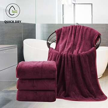 Cosy Family Microfiber 4 Pack Bath Towel Set, Lightweight and Quick Drying, Ultra Soft Highly Absorbent Towels for Bathroom, Gym, Hotel, Beach and Spa (Burgundy)