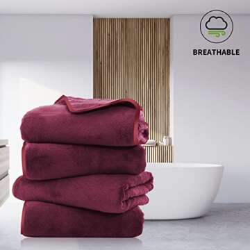 Cosy Family Microfiber 4 Pack Bath Towel Set, Lightweight and Quick Drying, Ultra Soft Highly Absorbent Towels for Bathroom, Gym, Hotel, Beach and Spa (Burgundy)