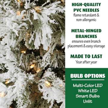 Fraser Hill Farm 7.5-Feet Pre-Lit Snow Flocked Snowy Pine Artificial Christmas Tree with Warm White LED String Lights, Full Silhouette, Realistic Foliage, Stand Included