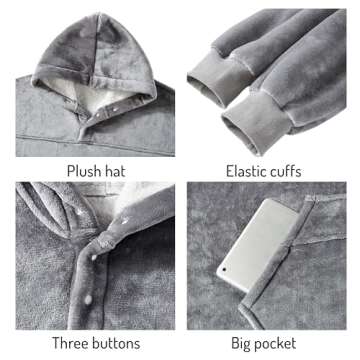 Degrees of Comfort Wearable Blanket Hoodie for Kids, Sherpa Lined Hooded Blankets Sweatshirt with Pockets, Grey, One Size Fits All, 30x28 Inch