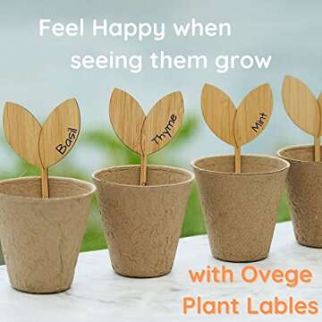 Ovege 60Pcs Bamboo Plant Lables with A Marker Pen, Warm Shape Nursery Garden Tags for Seed Potted Herbs Flowers Vegetables