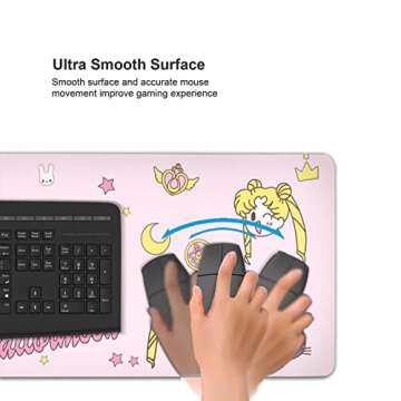 Cute Pink Moon Mouse Pad Large Kawaii Anime Mousepad Pink Gaming Mouse Mat Non-Slip Rubber Base Computer Laptop Desk Pad Accessories 31.5 X 11.8 inch