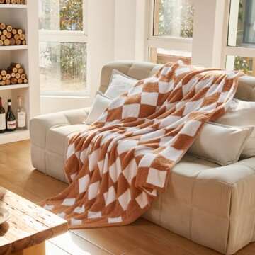 EASEON Throw Blanket for Couch-Soft Boho Throw Blanket,Cozy Knit Throw Blankets,Small Knitted Lightweight Blanket&Throw for Bed,Chair,Sofa,Home Decor (E01-Light Brown, 50 * 70 inches, 5-Checkered B)