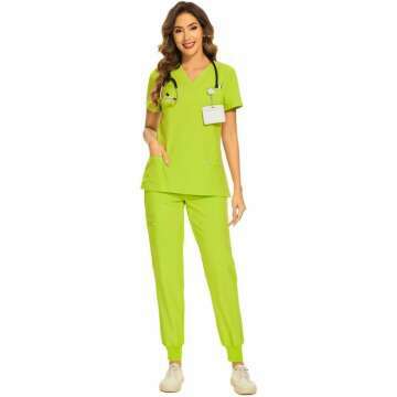 COZYFIT Scrubs for Women Set - Stretch V-Neck Scrub Top & Jogger Pant with 8 Pockets