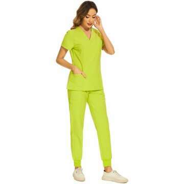 COZYFIT Scrubs for Women Set - Stretch V-Neck Scrub Top & Jogger Pant with 8 Pockets