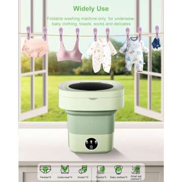 Portable Washing Machine, Mini 9L Foldable Washer and Dryer with 3 Modes Deep Cleaning for Underwear,Baby Clothes,Socks,Small Items.Mini Laundry Washer for Apartments,Dormitories,Camping,Travel(Green)