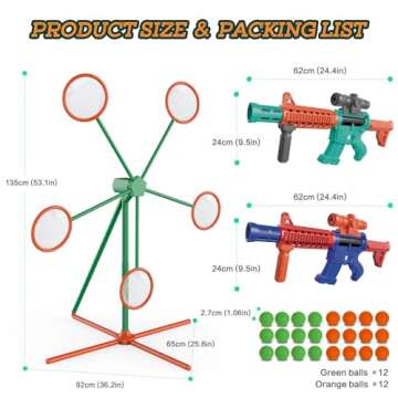 Shooting Games Toys for Age 5 6 7 8 9 10+ Year Old Boys, Kids Toy Sports & Outdoor Game with Moving Shooting Target & 2 Popper Air Toy Guns & 24 Foam Balls, Gifts for Boys and Girls