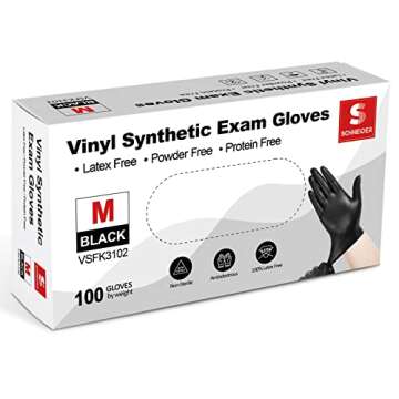 Schneider Black Vinyl Synthetic Exam Gloves, 4 Mil, Small, Disposable Gloves Latex-Free, Plastic for Medical, Cooking, Cleaning, and Food Prep, Surgical Powder-Free, Non-Sterile, 100-ct Box (S)