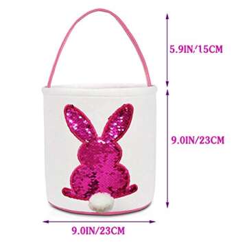 Poptrend Easter Basket Bags,Easter Eggs/Gift Baskets for Kids,Bunny Tote Bag Bucket for Easter Eggs,Toys, Candy,Gifts (Pink paillette)