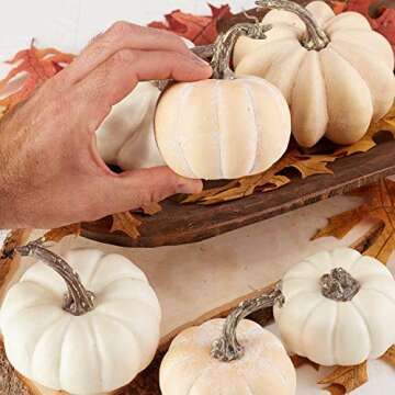 Package of 6 Fall Artificial Assorted Harvest Off White Pumpkins for Halloween, Fall and Thanksgiving Decorating