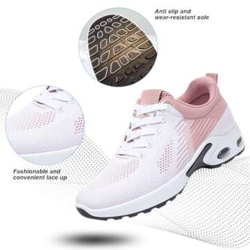 Padgene Womens Sneakers Air Cushion Running Shoes Lightweight Tennis Walking Shoes Mesh Breathable Gym Work Fashion Sneakers Athletic Comfortable Casual