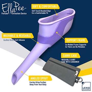 EllaPee Womens Urinal Funnel Female Urination Device for Women, Camping Accessories, Hiking, Outdoor Activities & More with Medical Grade Silicone (Reusable) , Purple