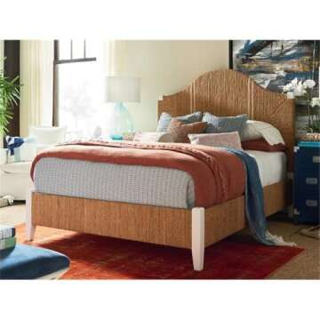 Coastal Living Escape Seabrook King Size Bed Frame with Headboard in Woven Abaca and Sailcloth Finish